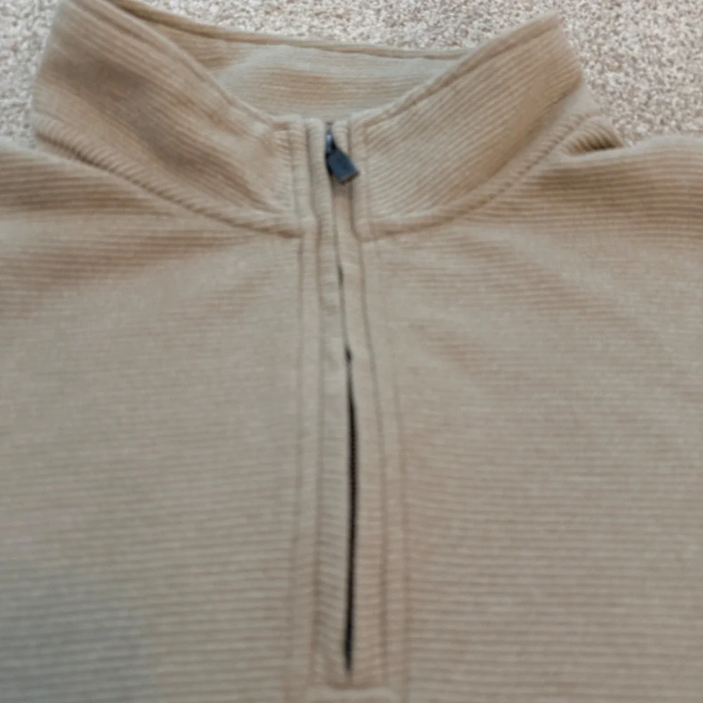 Van Heusen Pullover Mens XL Tan Flex Quarter-Zip Ribbed Knit Mock Neck Sweater